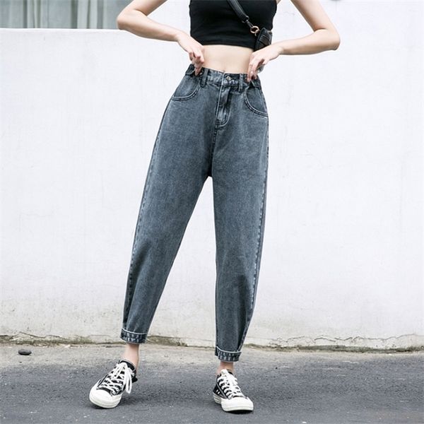 

womens plus size jeans loose boyfriends jean mom fit wide leg cropped pants denim bloomers elastic waist ouc284, Blue