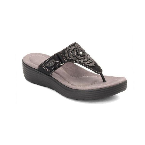 

low big size on a wedge rubber flip flops shoes woman 2021 slippers summer pantofle flower hawaiian slides pu fabric hoof he, Black