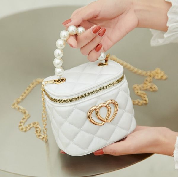 

pvc mini bucket bags pearl handheld cylinder one shoulder diagonal women's bag