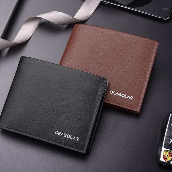 

casual men's wallets leather solid luxury wallet men pu slim bifold short purses holder business male purse1, Red;black