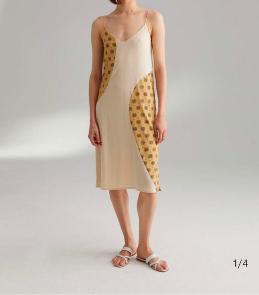 

casual dresses women dress 2021 silk spaghetti straps slip contrast patchwork print midi, Black;gray