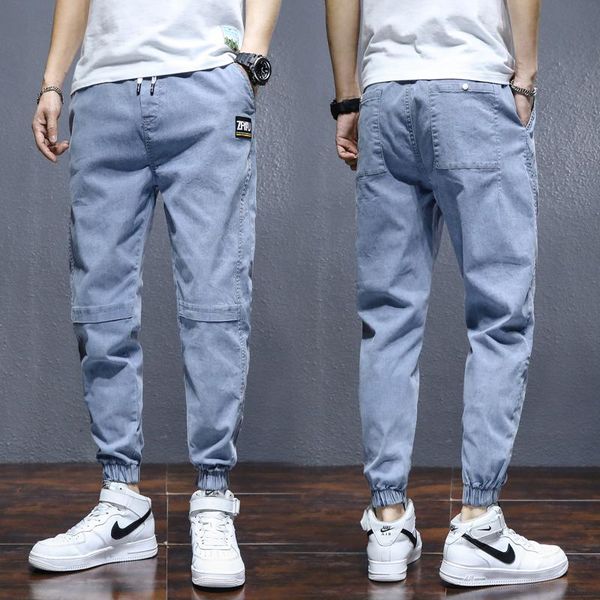 

men's jeans 2021 summer thin denim trousers slim korean style three-dimensional cut small feet/ baggy / men, Blue