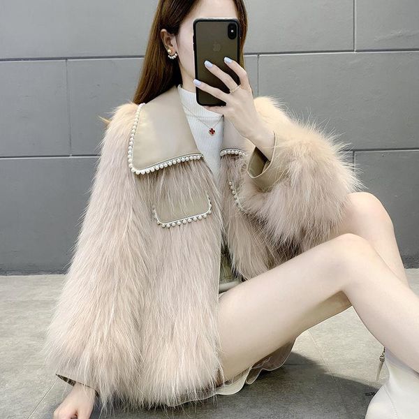 

women's fur & faux winter women coat beads thick fluffy full sleeve luxury jacket mujer bontjas warm furry shaggy outerwear 2021, Black