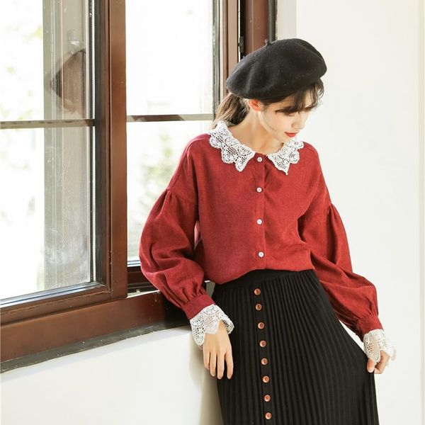 

women's blouses & shirts autumn womens and 2021 spring harajuku korean fashion blouse women personality retro lace stitching pink shir, White