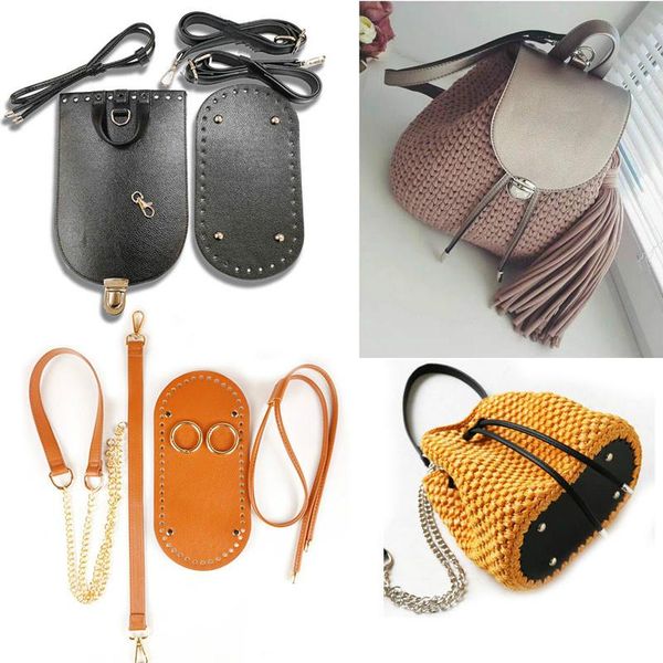 

handmade handbag shoulder strap woven bag set leather bottoms with hardware accessories for diy backpack 7pcs parts &, Black