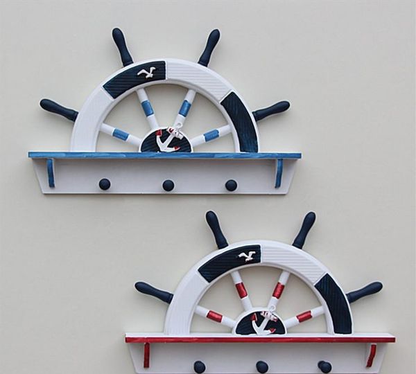 

wood mediterranean style key holder wall faded effect design hook rudder-shaped clothes and hat hang hooks & rails