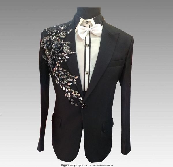 

suits & men's blazers sequin applique slim fitting casual male singer host performance suit, White;black