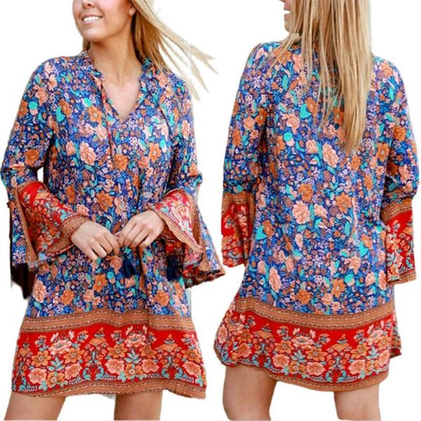 

women's swimwear womens ladies summer boho print v neck flare sleeve casual short mini dress uk, White;black