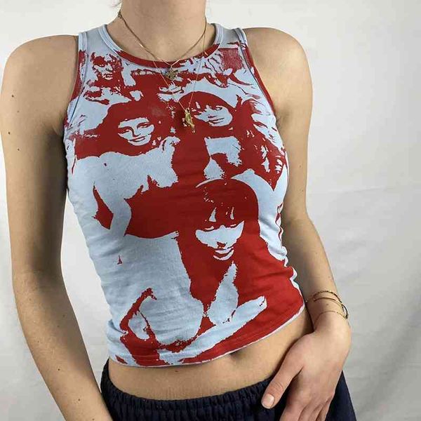 

women's tanks & camis y2k aesthetic gothic tank harajuku hip hop graphic print sleeveless crop women summer slim fit mini vest, White