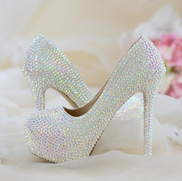 

dress shoes yue jabon bling crystal wedding bride round toe high platform white pearl decor pumps women real po size 42, Black