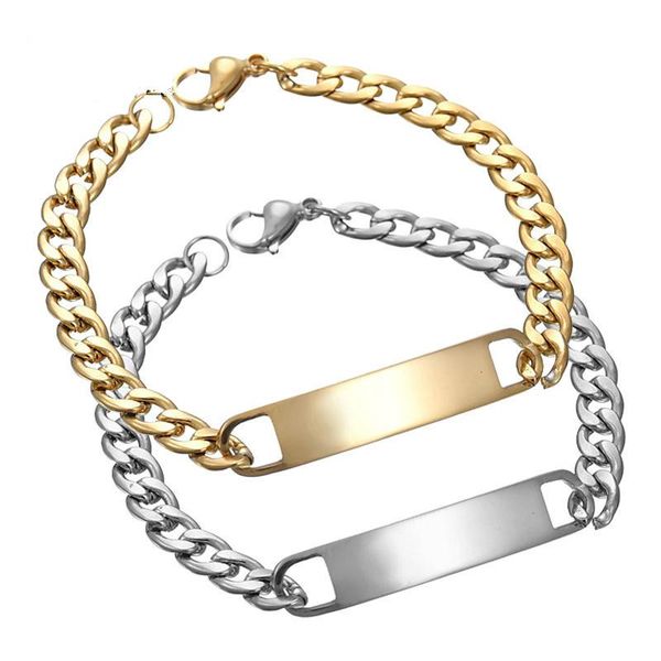 

charm bracelets 2021 trendy chain men bracelet simple stainless steel link cuban for jewelry gift, Golden;silver