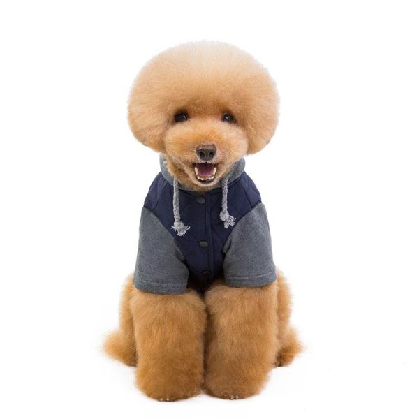 

dog apparel autumn and winter coats color-blocked hooded cotton-padded coat navy blue red wine s-xxl