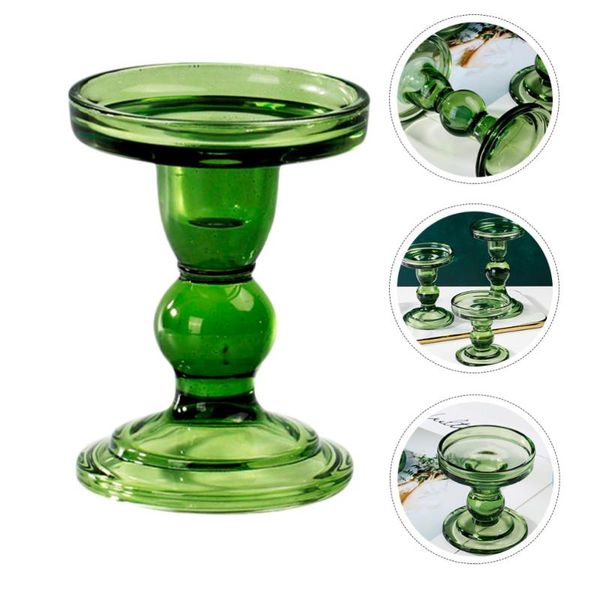 

candle holders retro candlestick dark green glass holder spiral pattern shelf