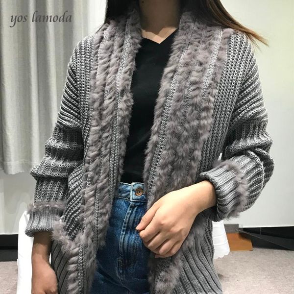 

women's sweaters knitted fur coat overcoat jacket collar sleeve autumn and winter thick warm 2021 fashion, White;black