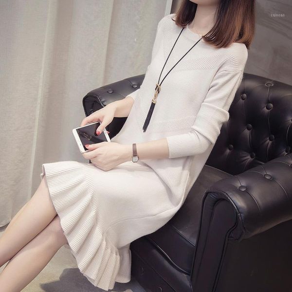 

women's sweaters 2021 autumn winter women thicken loose pullovers long sleeve knitted sweater solid color fish tail medium, White;black