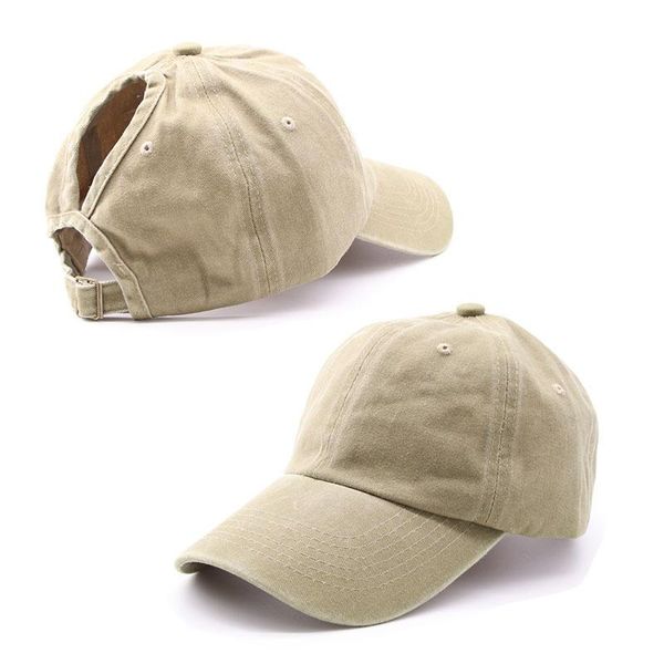

beanies washed solid color women's ponytail baseball cap cross breathable sun visor back split retro fashion hat cotton