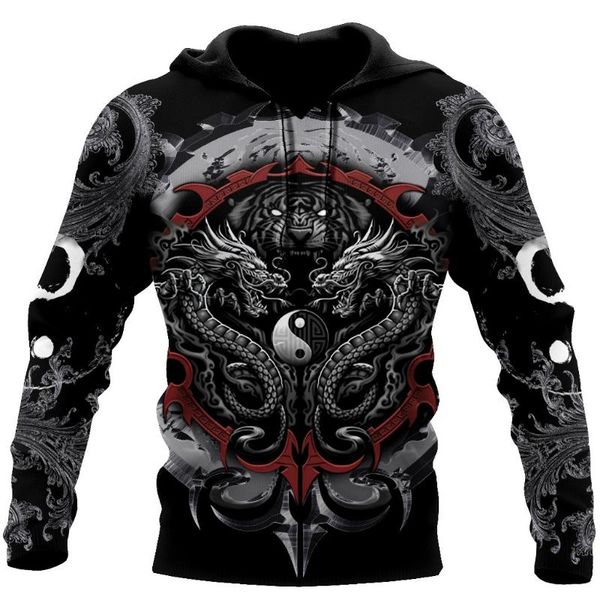 

men's hoodies & sweatshirts mens 3d print dragon tiger yin and yang gothic harajuku pullover jacket hip-hop women streetwear, Black