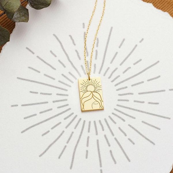 

pendant necklaces trend creative stainless steel gold plated mother love square jewelry chain sun baby mother's day gift, Silver