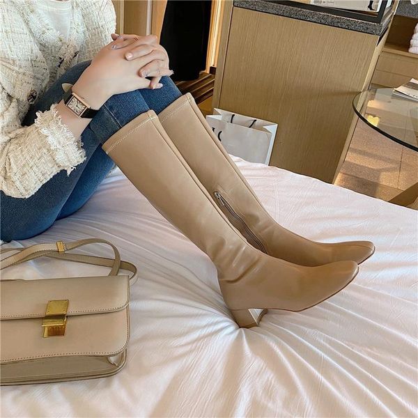 

boots and thin autumn heel knee length 2021 elastic middle, Black