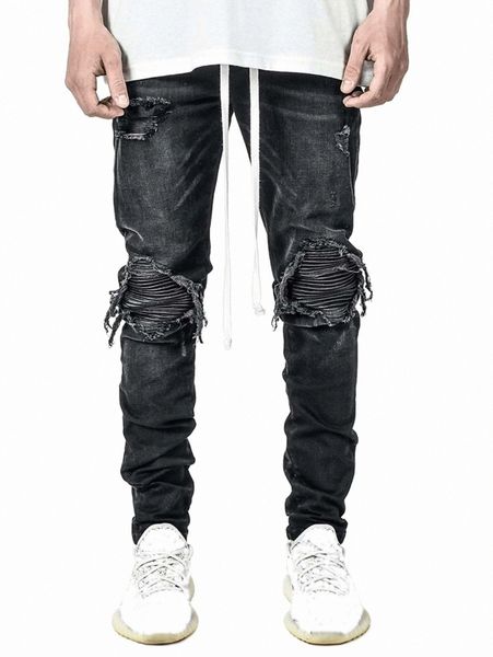 

romwe guys distressed ribbed knee jeans s4fz#, Blue