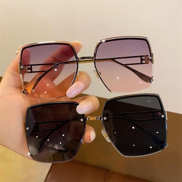 

sunglasses brand designer rimless sun glasses oversize frame eyeglasses anti-uv spectacles gradient color ornamental goggle eyew, White;black
