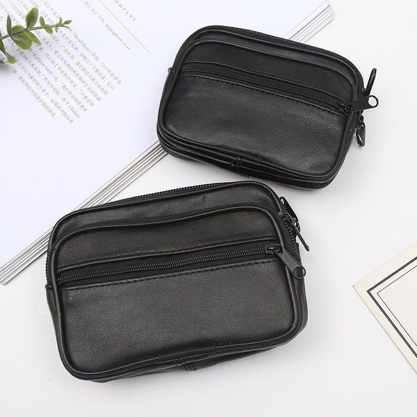 

genuine leather coin purse casual middle-aged belt running bag fashion men wallet multi-function phone wallets, Red;black