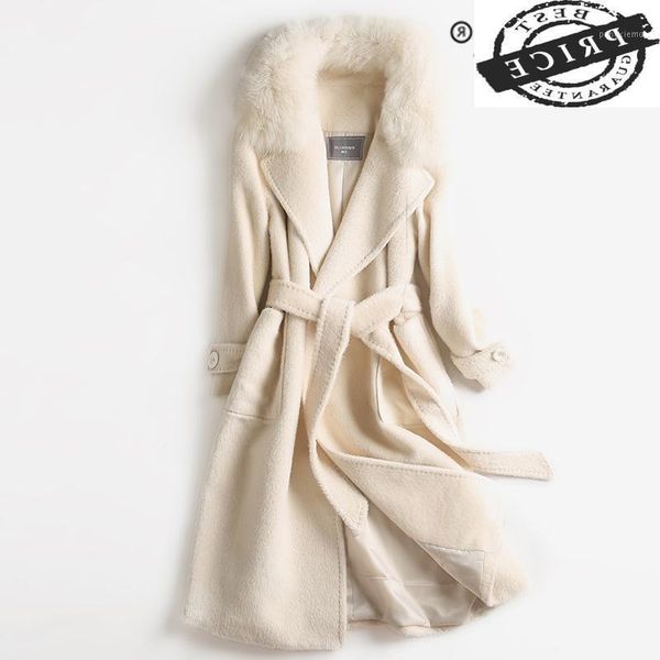 

women's fur & faux winter coat female fashion real 2021 ladies sheep shearing jacket+real collar korean alpaca jacket a010, Black