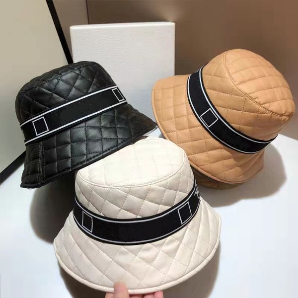 

2021 adjustable fisherman caps with stamp leather hats khaki white black 3 colors women man hat c029, Blue;gray