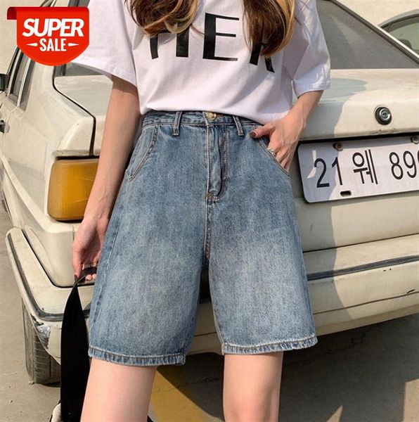 

korean style all-match straight high waist denim short loose five-point pants #hp0x, Black;gray