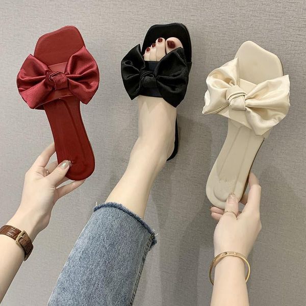 

slippers fairy style bow sandals for women in summer 2021, Black