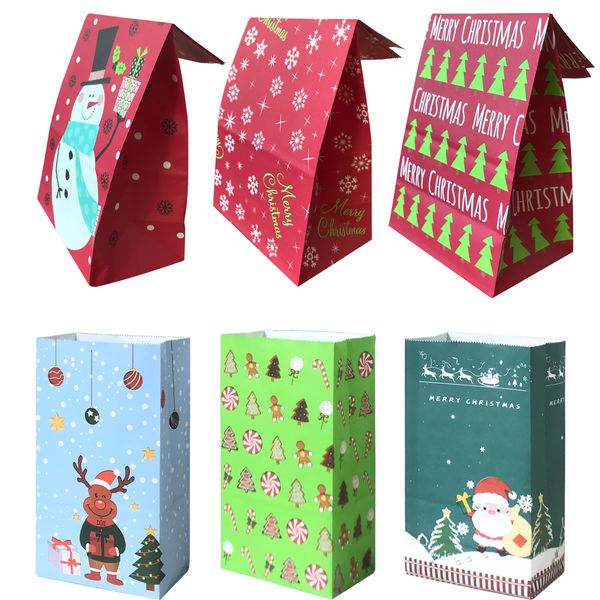Kraft Noel Kağıt Torbaları Noel Hediye Wrap Parti Paketi Çantası Santa Elk Kardan Adam Baskı XD24733