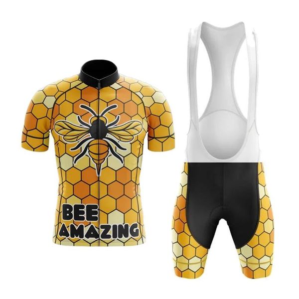 

racing sets classic retro yellow bee short sleeve cycling jerseys men's summer road bicycle clothing bike wear bib pants, Black;blue
