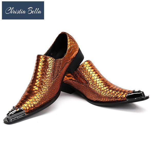 

dress shoes christia bella men's genuine leather snake skin gold pointed toe fashion luxury wedding oxford, Black