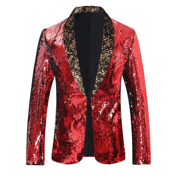 

men's suits & blazers shiny red sequin shawl collar tuxedo suit blazer men wedding groom singer prom glitter jacket dj club stage hombr, White;black