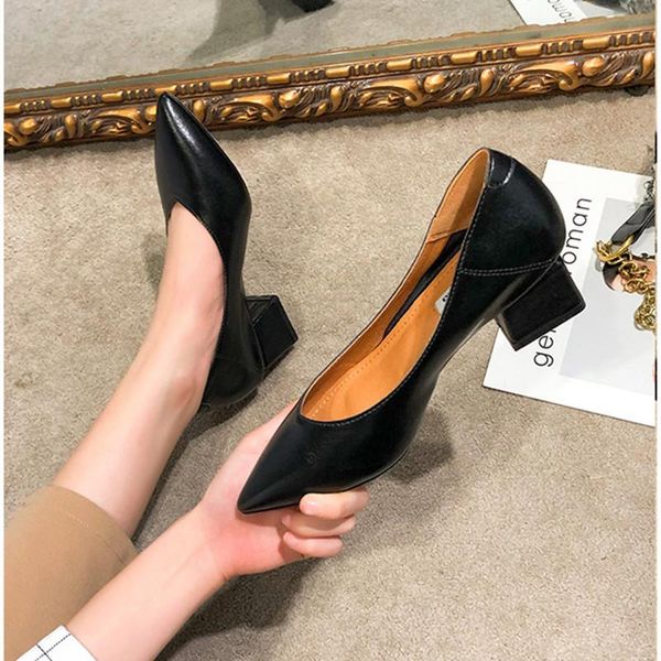 

dress shoes 2021 style spring autumn fashion concise woman lady microfiber office career work pointed toe pumps, Black