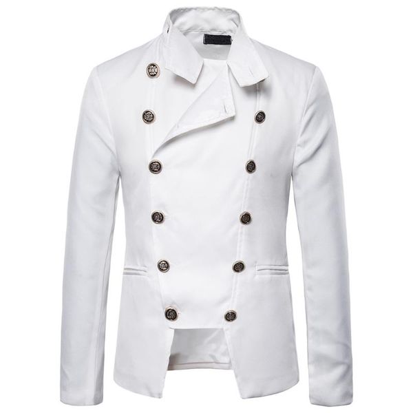 

men's suits & blazers heflashor 2021 fashion slim suit double breasted design mid-length solid color long sleeve blazer, White;black