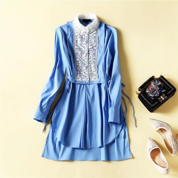 

runway dresses european and american high-quality lace stitching cotton irregular dress 5umo, Black