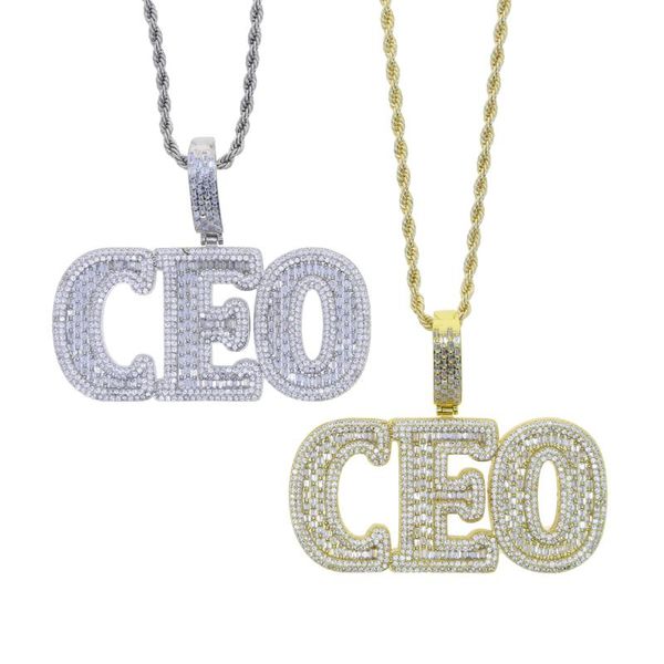 

chains 2021 hip hop iced out bling cubic zirconia cz big heavy ceo letter pendant necklaces for men boy fashion punk party jewelry gift, Silver