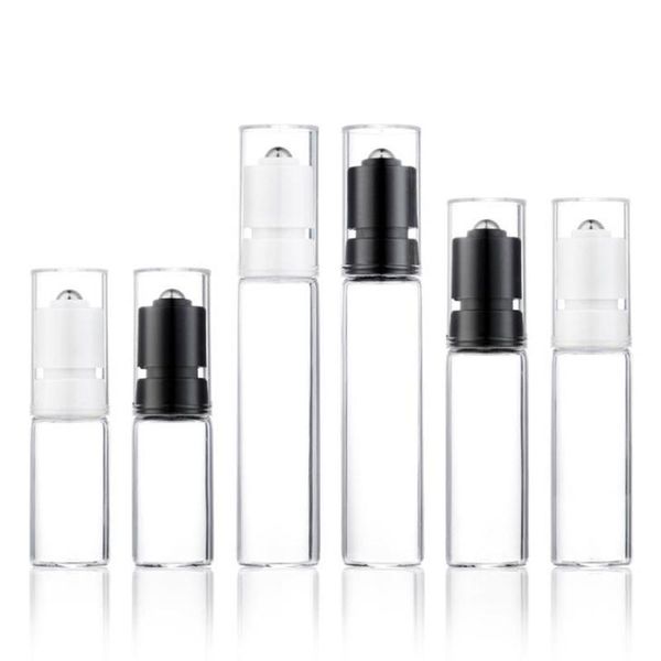 

100pcs 10/15/20ml press lock clear glass perfume roll on bottles essential oils roller vial storage & jars