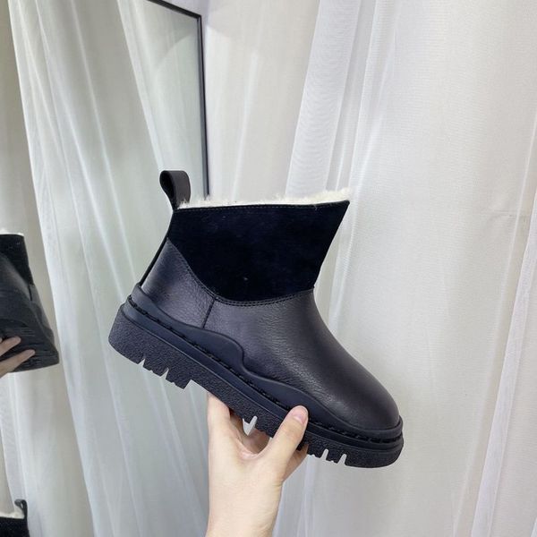 

designer new women fashion water proof ankle boots luxurys wool lining to keep warm snow boots outdoor non-slip sneakers brand wholesale siz, Black