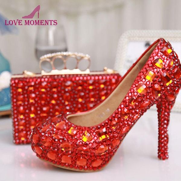 

red crystal wedding shoes with matching purse sparkling rhinestone bridesmaid clutch low middle high heel plus size dress, Black