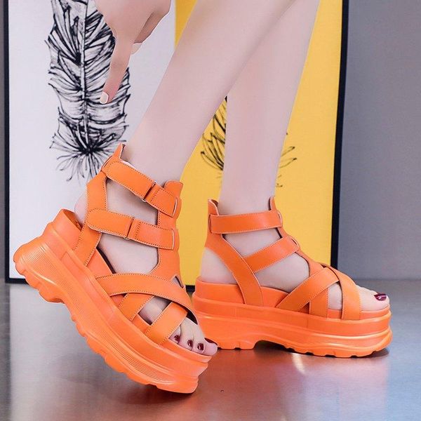 

sandals summer fashion zipper solid color hollow ladies roman style thick-soled fish mouth non-slip and wear-resistant., Black