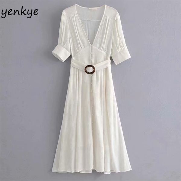 

women vintage solid color dress female v neck short sleeve with belt a-line midi summer casual djf9088 210514, Black;gray