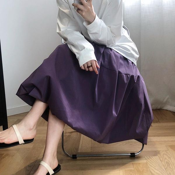 

skirts women bud skirt female solid color a-line 2021 spring and summer vintage casual elastic waist design c2397, Black
