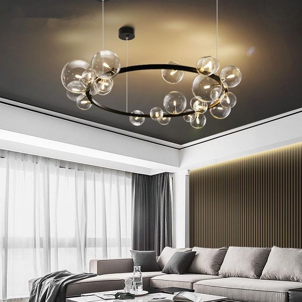 

post modern dining chandelier horizontal suspension pendant lamp glass ball iron art deco lighting lights kitchen chandeliers lamps