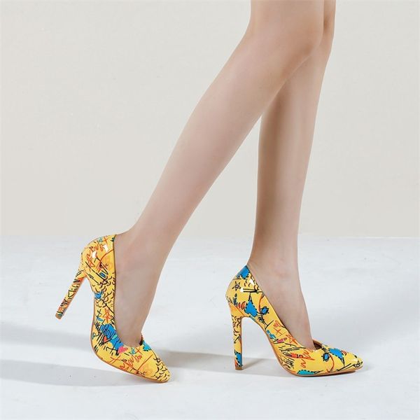 

single shoe art graffiti thin heel high heels fashion nightcb women's large, Black