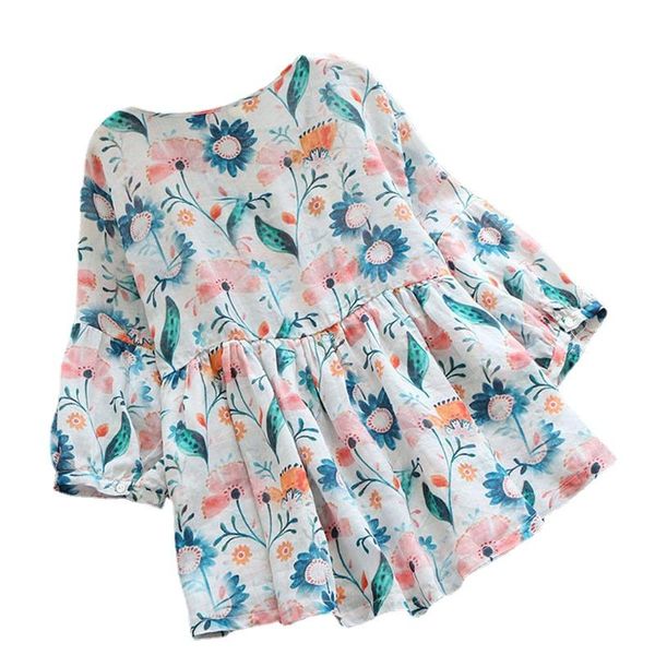 

women's blouses & shirts women floral blouse 2021 summer korean style fashion loose fresh five-point sleeve thin casual v-neck puff, White