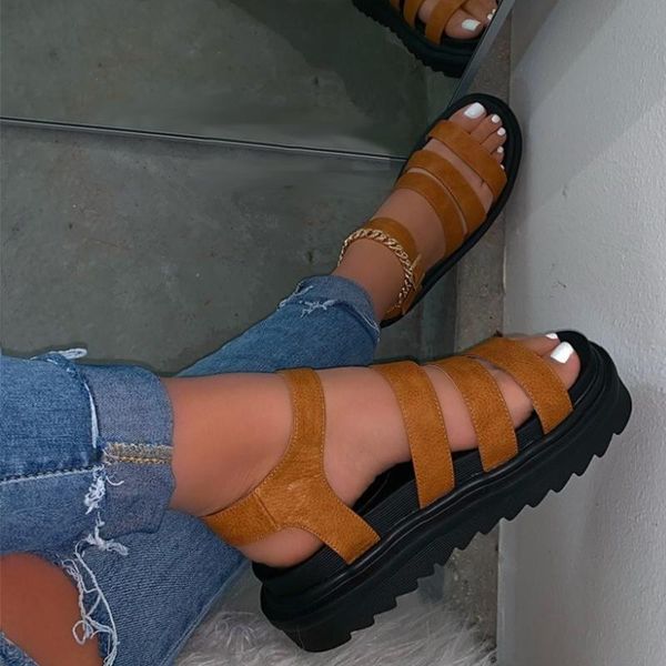 

dress shoes 2021 metal buckle ladies travel summer women three-layer leather thick bottom non-slip sandals outdoor beach slipper, Black