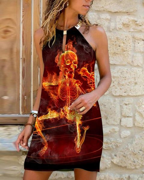 

women's tanks & camis european and american printed skull strap dress 3d digital printing sleeveless support customized who, White