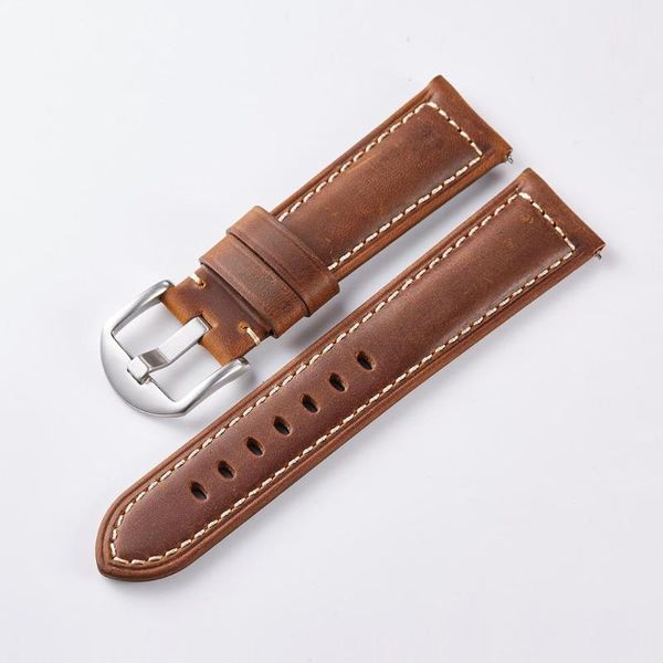 

watch bands handmade cowhide watchbands 20mm 22mm 24mm men women brown black green genuine leather band strap belt stainless steel, Black;brown